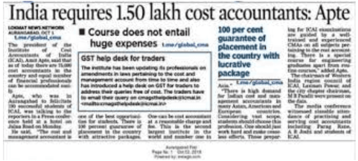 India requires 1.5 lakh cost accountants: Apte