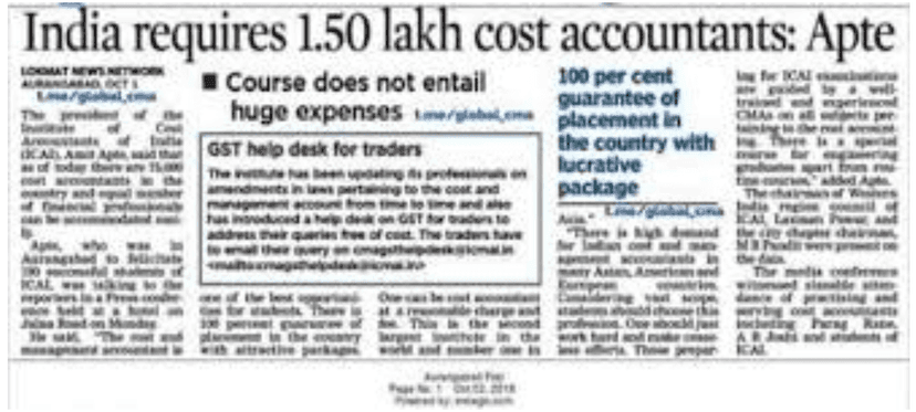 India requires 1.5 lakh cost accountants: Apte
